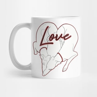 Adorable Greyhound dog design shaped in a heart with the word love inside, with red details Mug